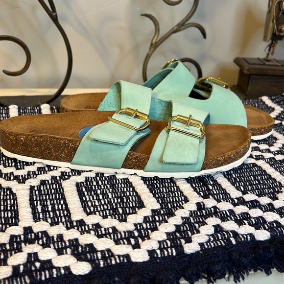 Bio Gold Sandals turquoise slip on, size 7.5 - Picture 2 of 8